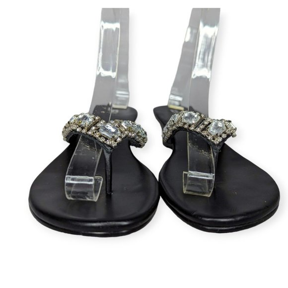 Bakers Rhinestone Black Leather Sandals Size 6M - Picture 2 of 11